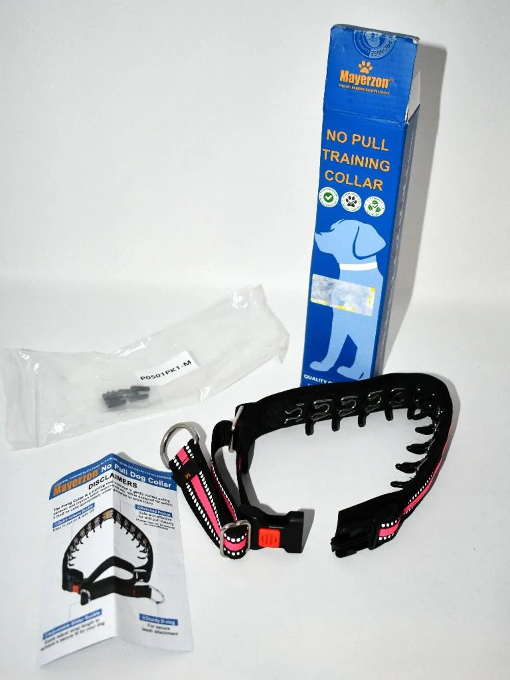 Mayerzon Prong Pinch Dog Collar, MEDIUM, 2.5mm, PINK Reflective, No Pull Trainin
